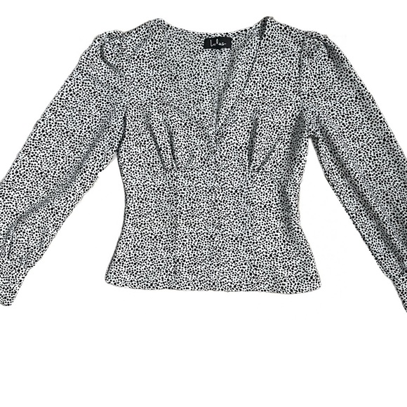LULUS WHITE/BLACK “SWEET SPOT” CHEETAH PRINT BUTTON UP LONG SLEEVE BLOUSE XS - Picture 4 of 10